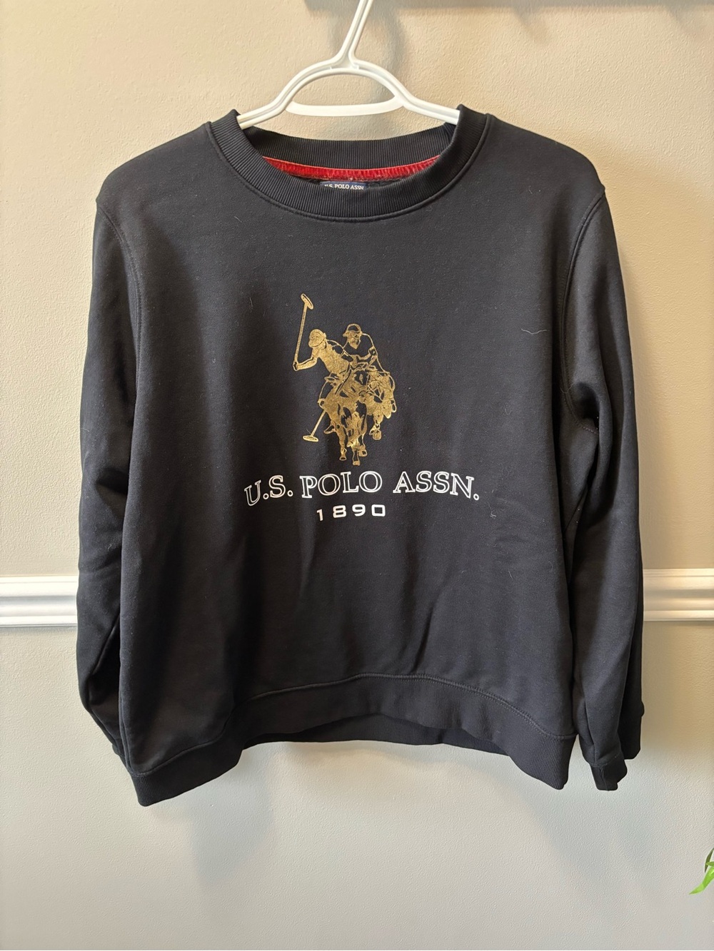 U.S. Polo Assn. Black Crewneck Sweatshirt with Gold Polo Emblem